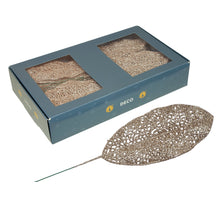 w/b. 48 sparkling deco leaves champagne 60x140mm