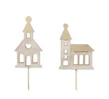 pb. 8 wooden churches/stick 2 ass. Gold 9/10 cm