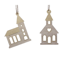 pb. 4 wooden churches/hanger 2 ass. Gold 9/10 cm