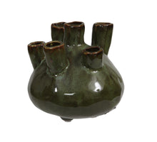 Stoneware flowervase green 15.5x14 cm