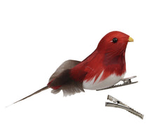 w/b. 8 feather birds/clip red 3x11.5x4.5 cm