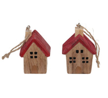 pb. 4 wooden houses/hanging red 5x3.5x7 cm