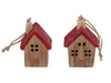 pb. 4 wooden houses/hanging red 5x3.5x7 cm