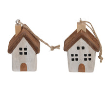pb. 4 wooden houses/hanging brown 5x3.5x7 cm