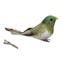 w/b. 8 feather birds/clip green 12.5x3 cm