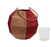 pc. 1 fabric lantern/hanging dark red/gold 19,5x17,5 cm