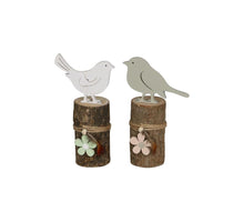 Bird on wooden stem 11x6x20cm 1pc 2 assorted White/Taupe