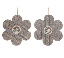 Wooden flower with bark pendant 25x25x1.5cm 1pc 2 assorted Wh