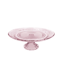 Glazen taartplateau met voetstuk Ø23xH8cm roze