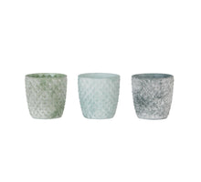 Glass candle holder 9x9x9cm 3 assorted Green mix