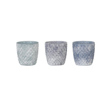 Glass candle holder 9x9x9cm 3 assorted Blue mix