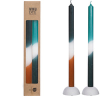 Dip Dye taper candle Ø2.2 h.34 cm petrol - olijf set 2