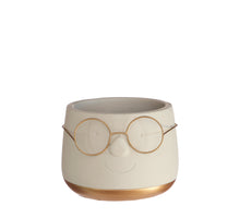 Pot met bril creme/goud Ø12 h.9 cm
