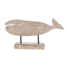 Whale on stand mango wood  15x30x5cm White-wash