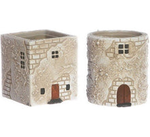 Bloempot Mediterraans huisje h8,5 cm rond/vierkant 2 assortie