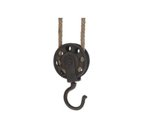 Pulley with hemp rope cast iron  55x11x4cm Dark brown
