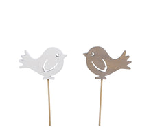 w/b. 16 birds/stick 2 ass. grey/white 7x5 cm