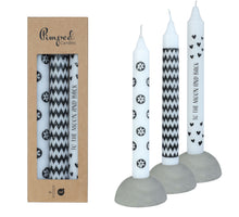 Pimped candles To the moon Ø2,2 h.20 cm black & white Set van 3 assortie