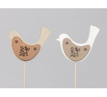 w/b. 8 wooden birds/stick natural 9x8cm