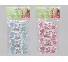 pbh. 8 wooden cradles/clip pink/blue 3.5 cm