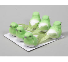w/b. 6 birds/wire green 9 cm
