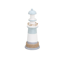Houten vuurtoren grijs/blauw Ø8x22cm