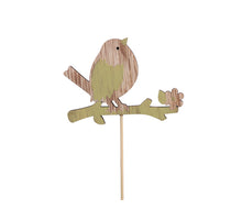 pb. 8 wooden birds/stick natural/green 11.5x8.5cm