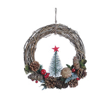 Wreath Pinecone Red Star Rattan Ø30 H8cm Natural/Red