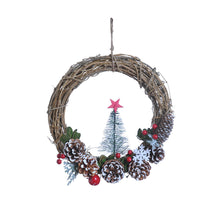 Wreath Pinecone Snowflake Rattan Ø30 H8cm White/Red