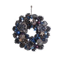 Wreath Pinecone White Berry Ø30 H8cm Blue/Gold