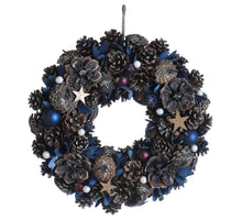 Wreath Pinecone White Berry Ø40 H10cm Blue/Gold