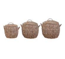 S/3 Basket Water Hyacinth w/Lid D36 H31cm Natural