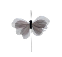 w/b. 16 feather butterflies/wire beige 12.5x7 cm