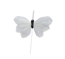 w/b. 16 feather butterflies/wire white 12.5x7 cm