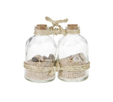 Bottle duo glass with shells 17x5x10cm Natural