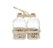 Bottle duo glass with shells 9x5x13cm Natural