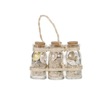 Bottle trio glass with shells 7x2.5x7cm Natural