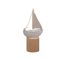 pc. 1 wooden boat standing white/sand 5x8x16 cm