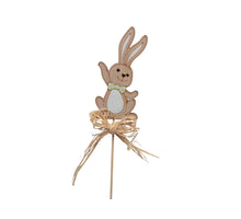 pb. 6 wooden rabbits/stick natural/green 10x5 cm