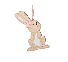 pb. 4 wooden rabbits/hanging natural/pink 6x11 cm