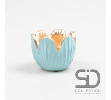 TULIP TEA LIGHT HOLDER CEMENT 8.5X6.5 CM BLUE