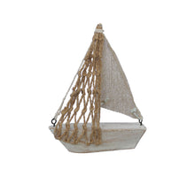 pc. 1 wooden boat white/sand 11.5x3x14 cm