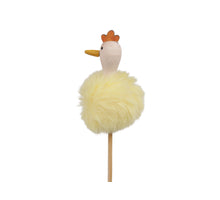 pb. 6 wood chickens/stick yellow 4x6 cm