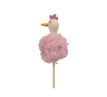 pb. 6 wood chickens/stick pink 4x6 cm
