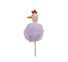 pb. 6 wood chickens/stick lilac 4x6 cm