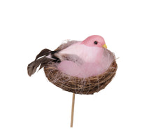 pm. 4 nests w/birdlegs (2)/stick pink Ø 8 cm