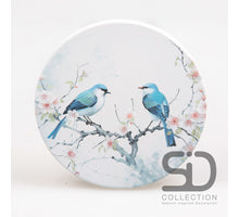 SET/4 ONDERZETTER ROND VOGELS BLAUW BLOESEM 10X10X0.7 CM