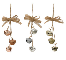 Metalen bellen aan touw 3 kleuren assortie 3,5x8x14cm