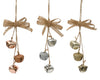 Metal bells on a rope, 3 assorted colors, 3.5x8x14cm