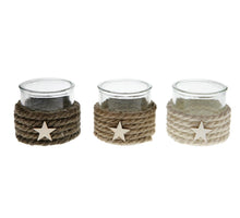Tealight holder glass with rope Ø10x8cm 3 Mixed